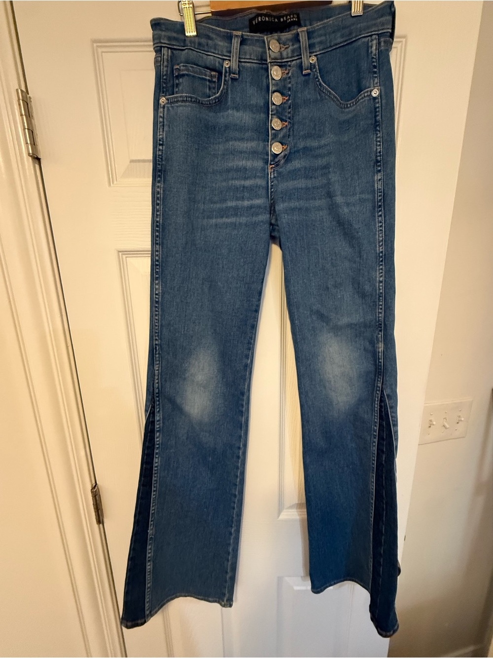 Veronica Beard Medium Blue Kiley Black Blue High-Rise Button-Fly Flare Jeans